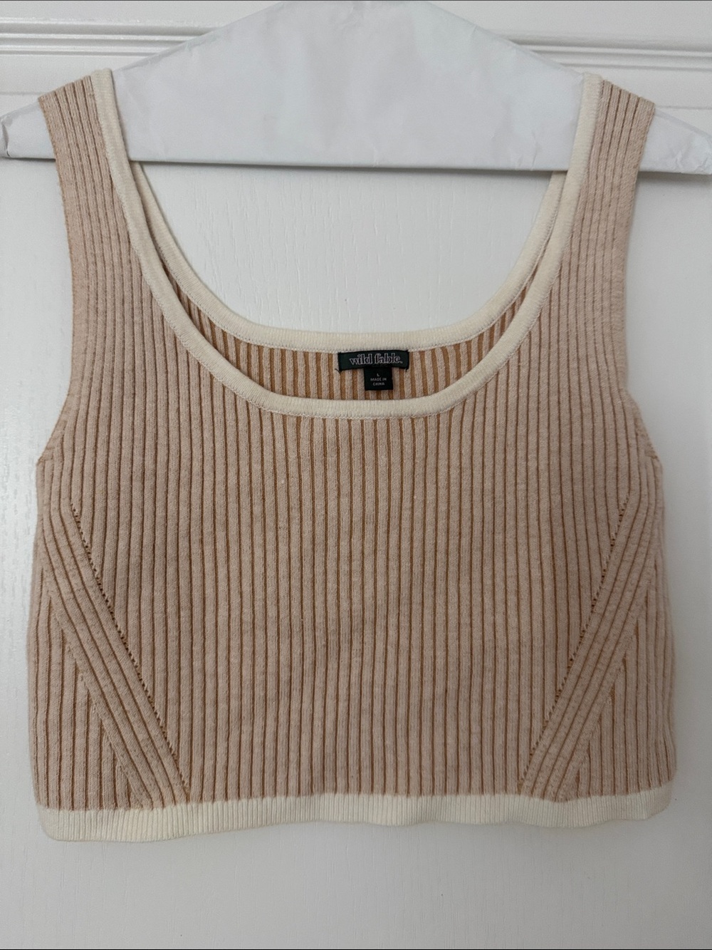 wild fable Beige Ribbed Crop Tank with Cream Trim